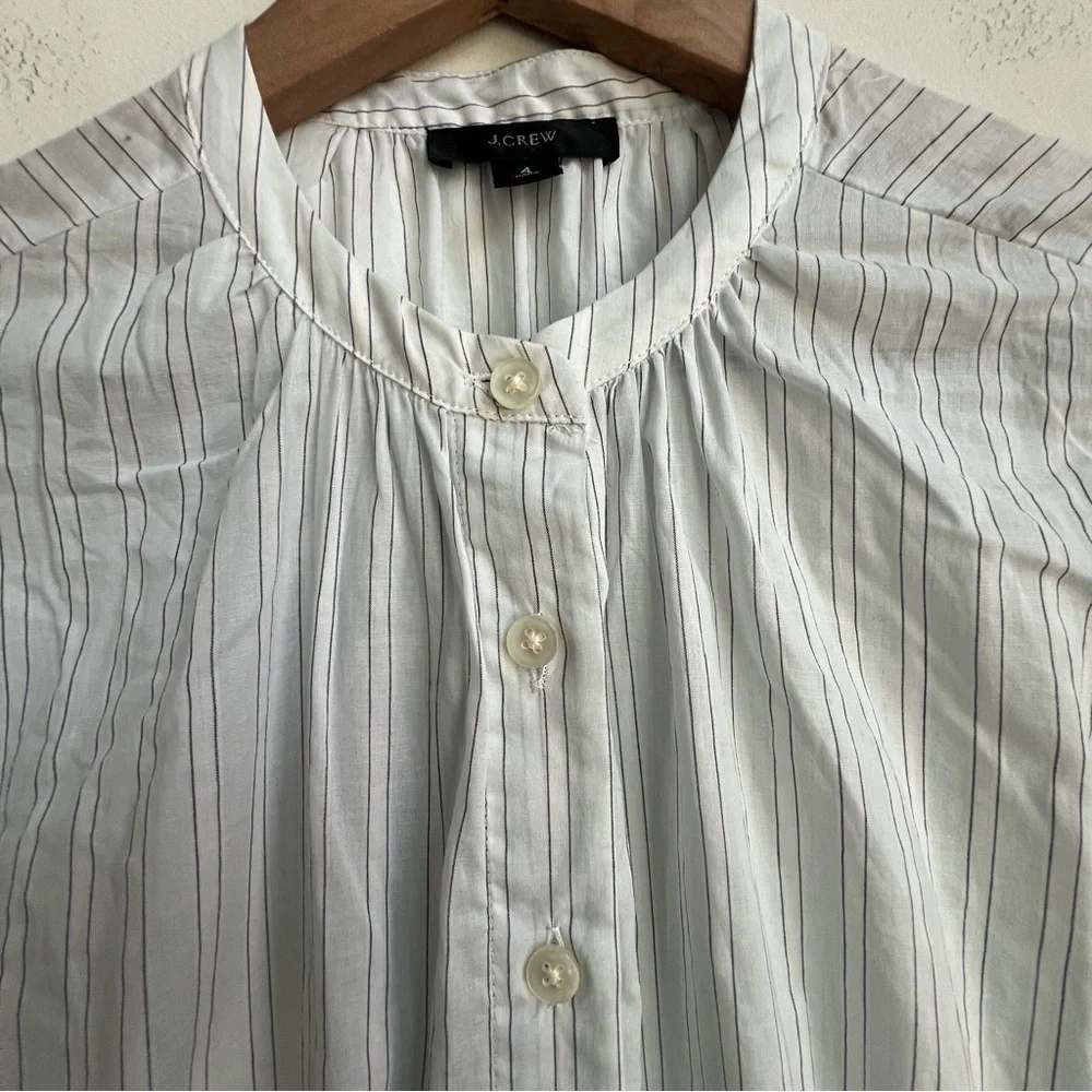J.Crew Tie-waist Cotton Voile Midi Sheer Blue Deck Stripe Shirt Dress Preppy 4